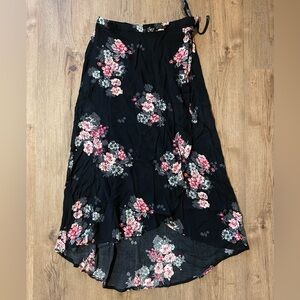 Maurices Black and Pink Floral High Low Skirt
